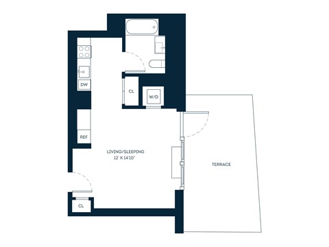 Floor plan for studio, 1 bath, 453 sqft